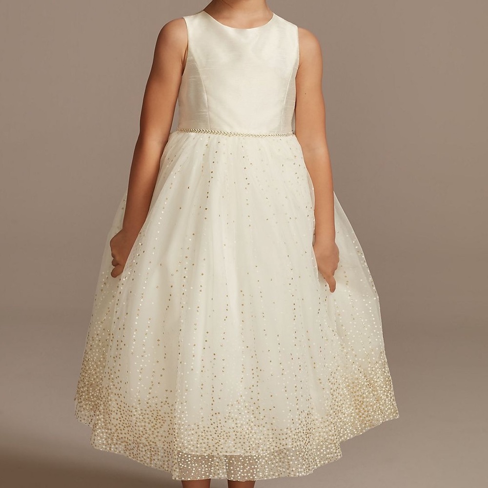 David’s Bridal Tulle Tea Length Gown with Metallic Shimmer Detail in Ivory